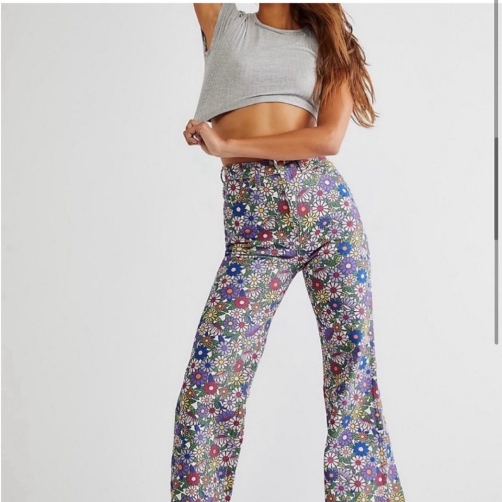 Free People Wrangler Floral Print Flare Jeans